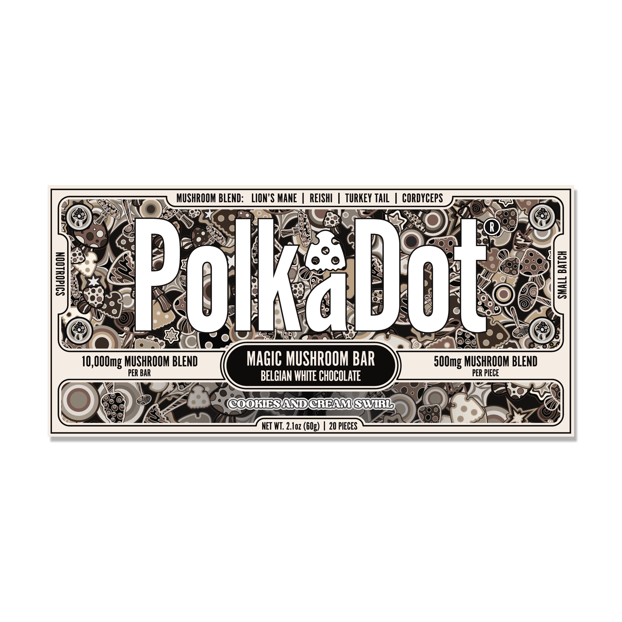 Cookies & Cream Swirl Chocolate Bar — organic functional mushroom chocolate bar | PolkaDot™