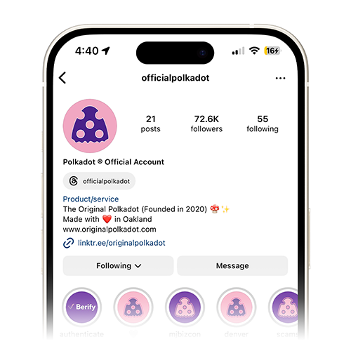 Official PolkaDot Instagram @polkadotmagic — verified brand social proof
