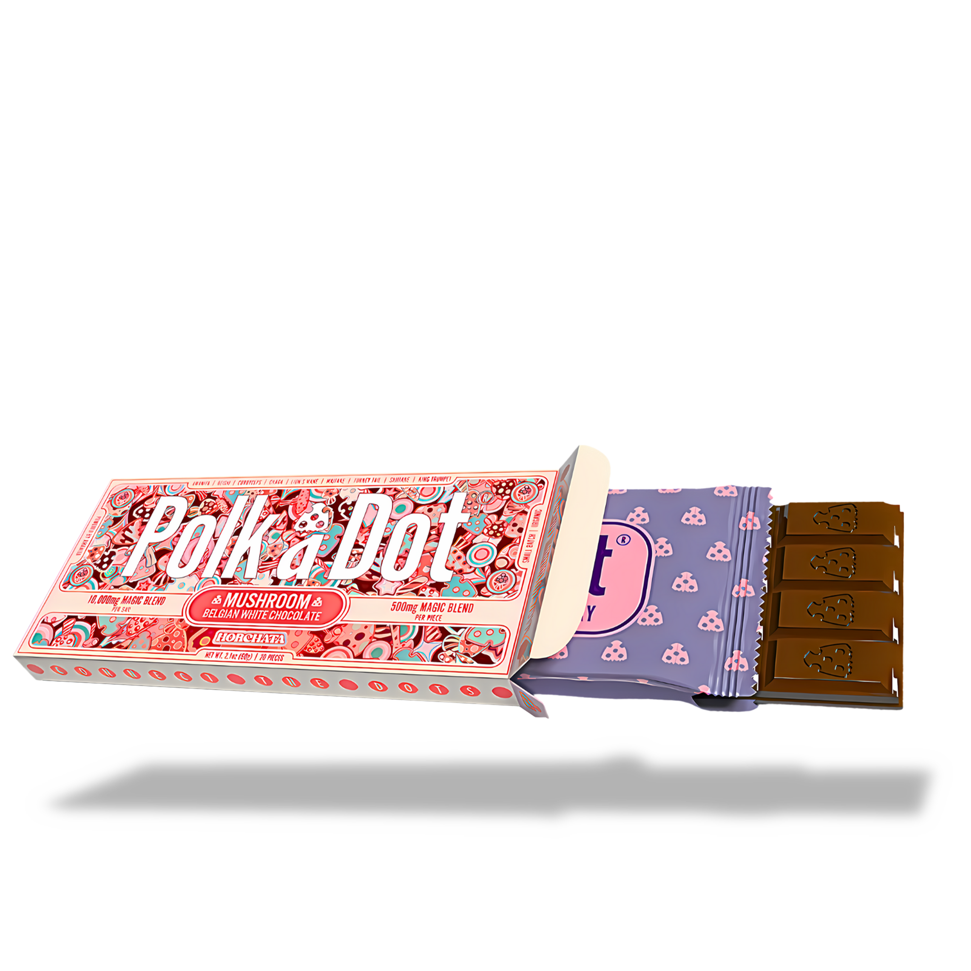 PolkaDot logo imprinted on every chocolate square — authentication feature