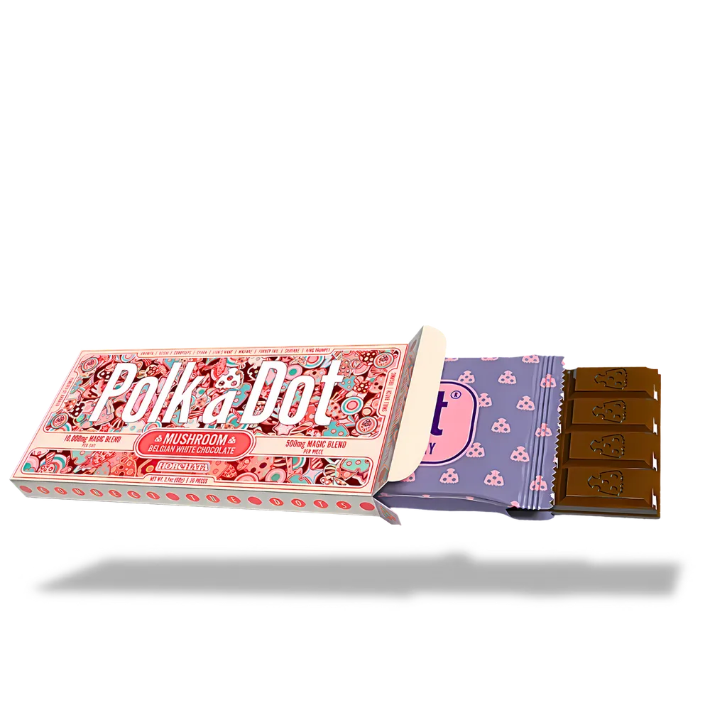PolkaDot logo imprinted on every chocolate square — authentication feature