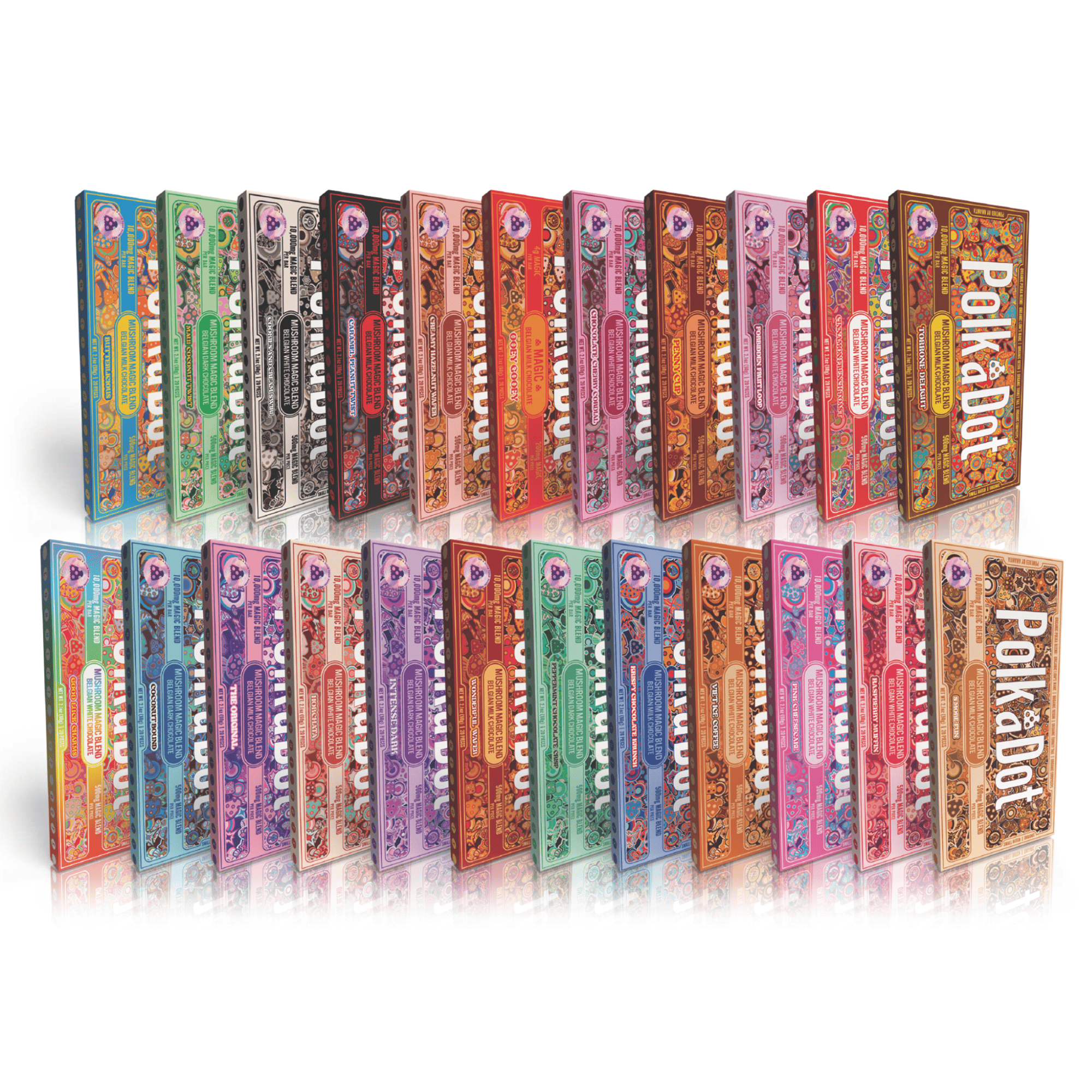Official PolkaDot chocolate bar flavors — only these variants are genuine