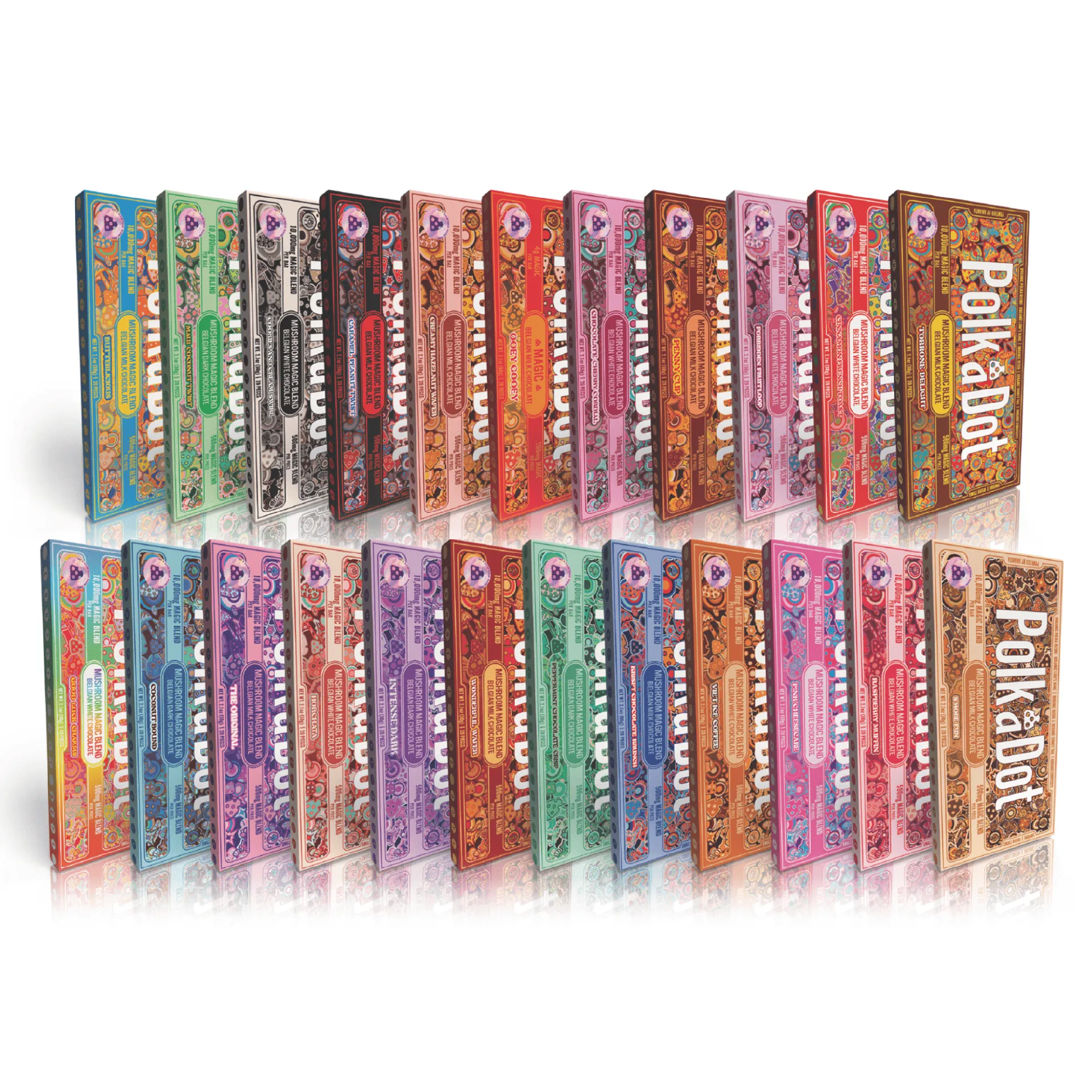 Official PolkaDot chocolate bar flavors — only these variants are genuine