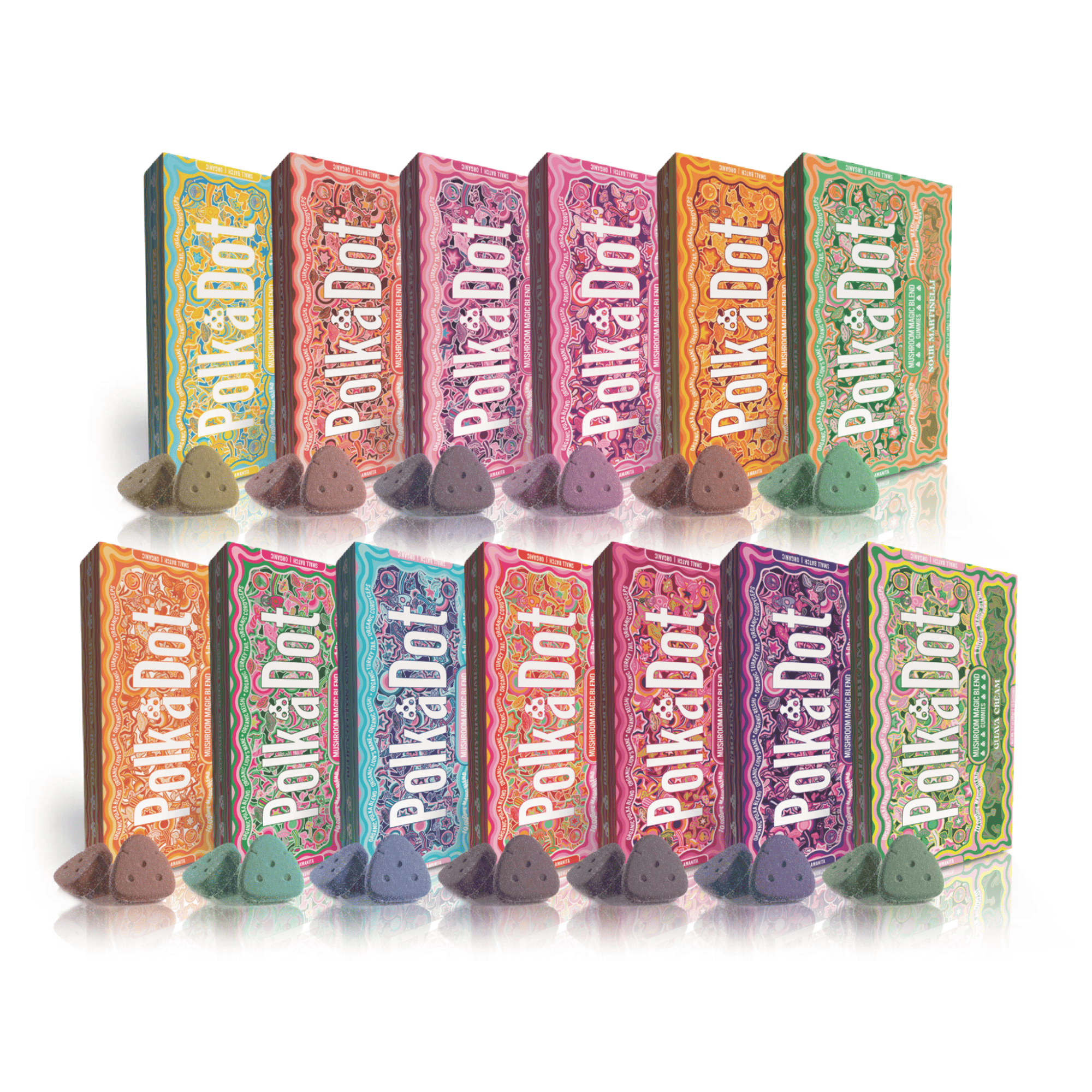 PolkaDot™ organic adaptogen mushroom gummies — nootropic candy for daily focus, calm & recovery — Lion's Mane, Reishi, Cordyceps